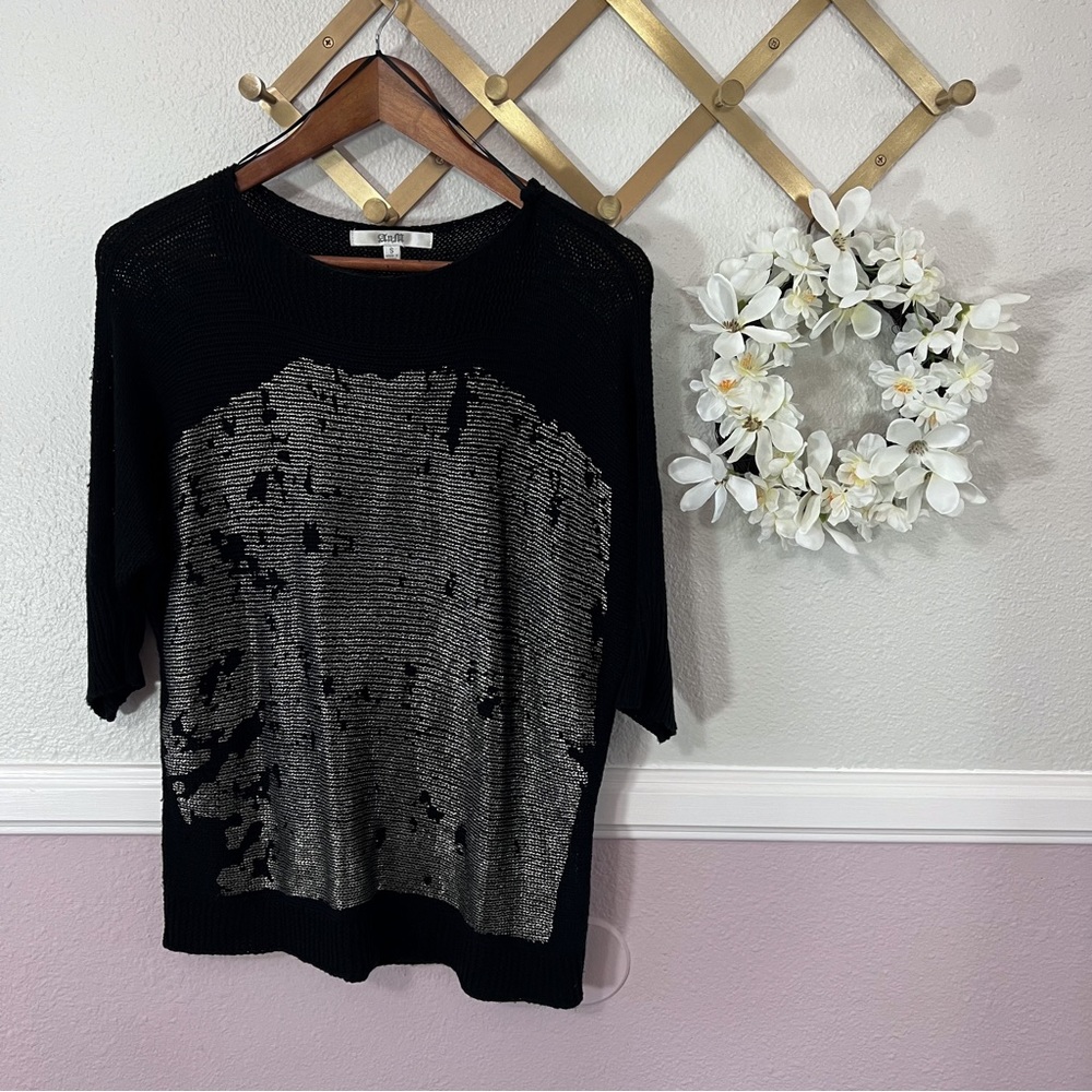 AnM (Aiman Minal) Woven Black Sweater Gold Metallic Paint Detail